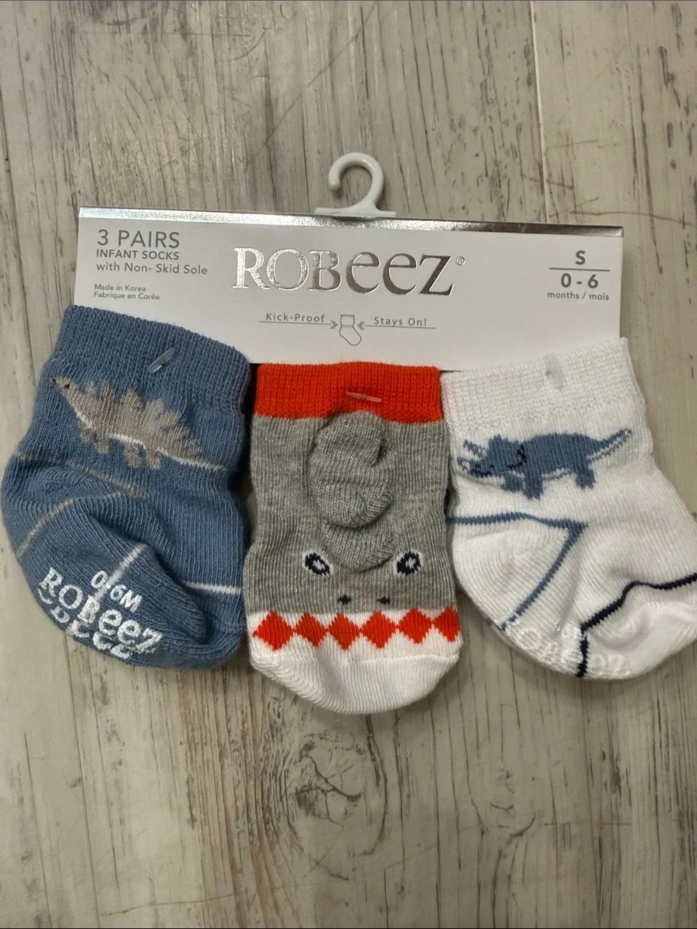 Robeez Baby Dinosaur Sock Set - Blue, Gray, White with Orange Accent